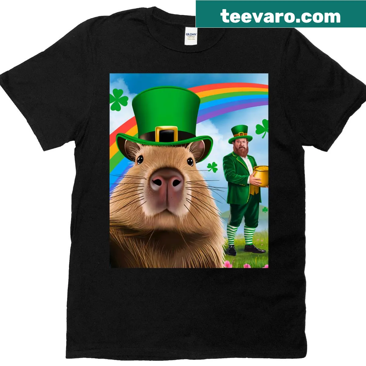 Funny capybara selfie design for St. Patrick's Day T-shirt — on a men's t-shirt