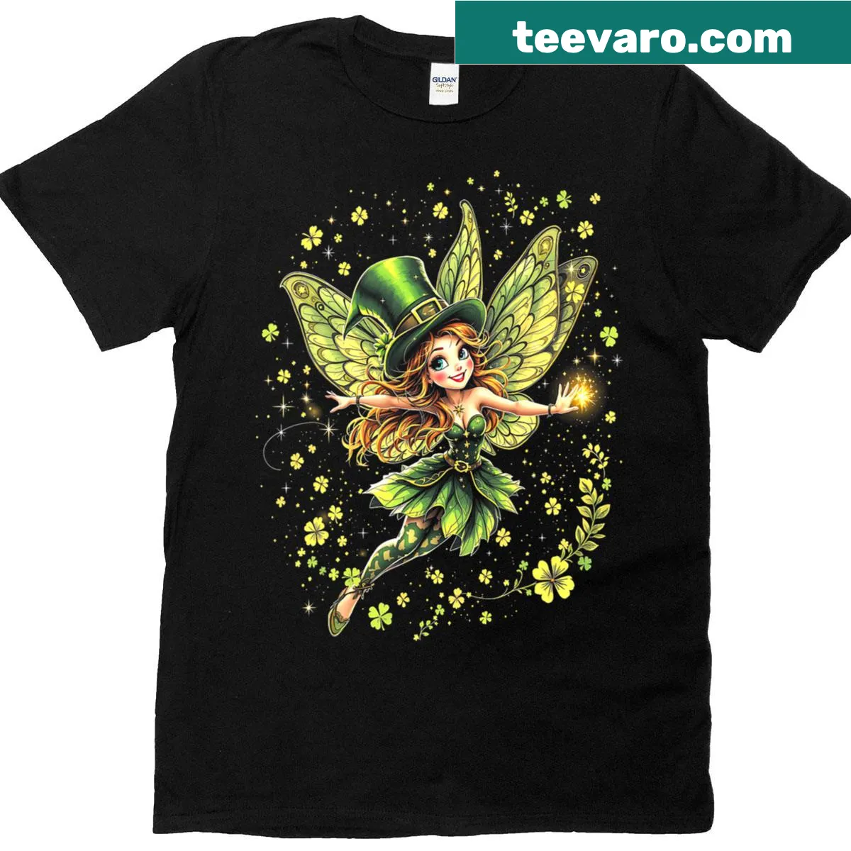 Magical fairy and shamrock design for kids' St. Patrick's Day T-shirt — on a men's t-shirt