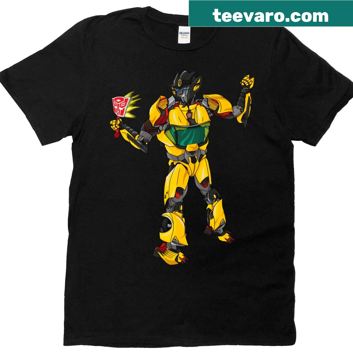 Cartoon t-shirt featuring Sunstreaker from Transformers — on a men's t-shirt