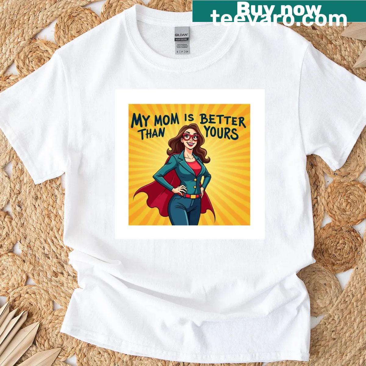 T-shirt celebrating moms with a humorous statement — on a men's t-shirt