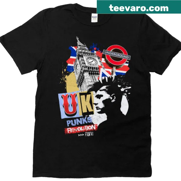Bold British punk rock graphic T-shirt with rebel spirit design