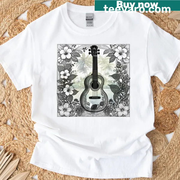 Hand-lettered T-shirt featuring a ukulele and dreamy design