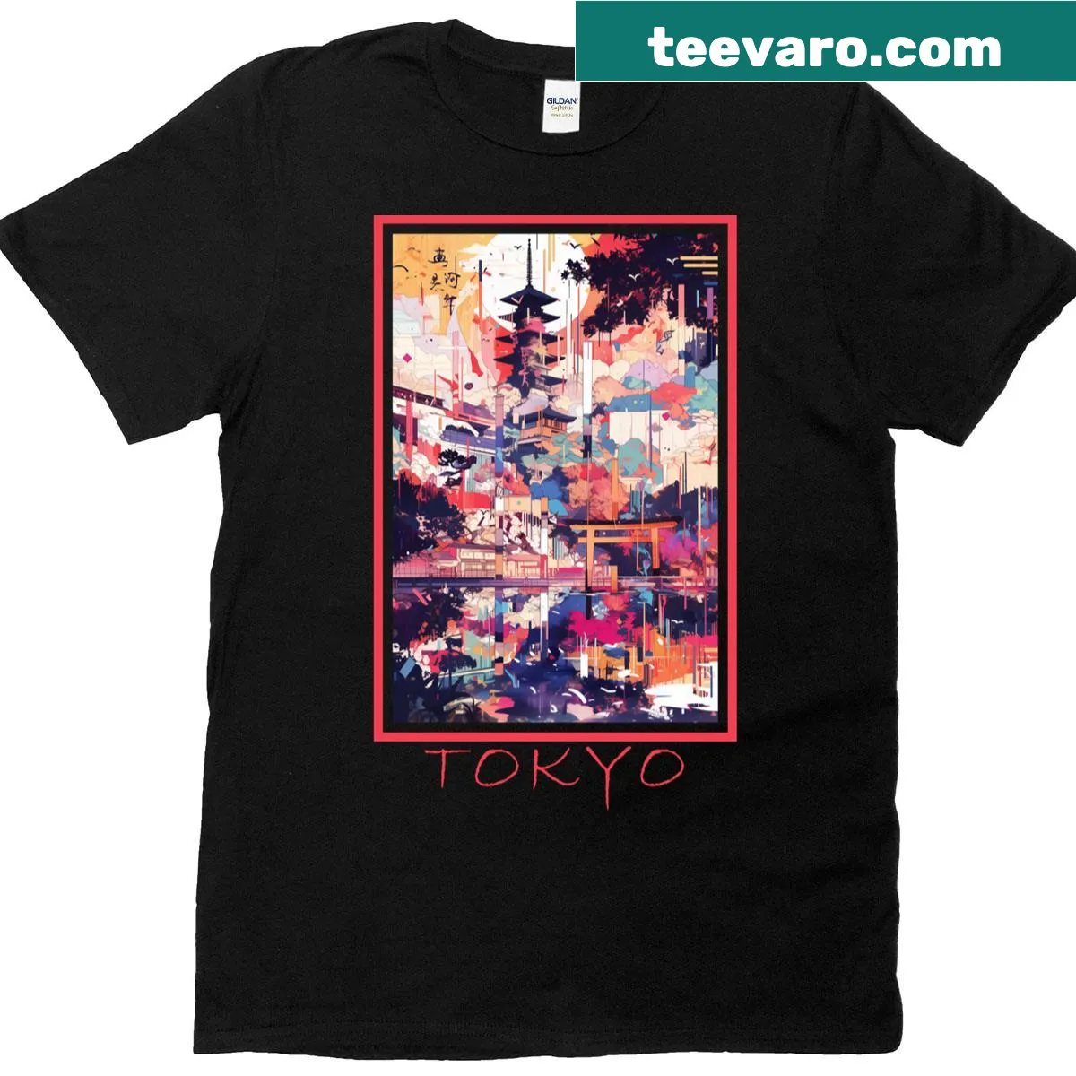 Illustration promoting Tokyo travel on a t-shirt — on a men's t-shirt
