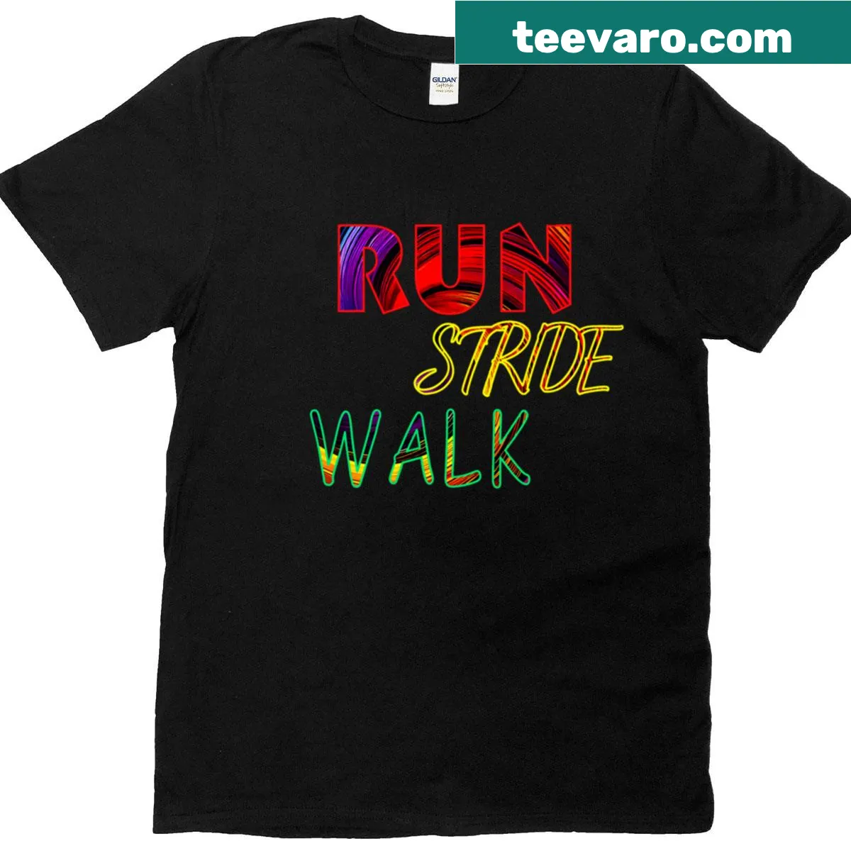 Fitness training t-shirt illustrating progression from walking to running — on a men's t-shirt