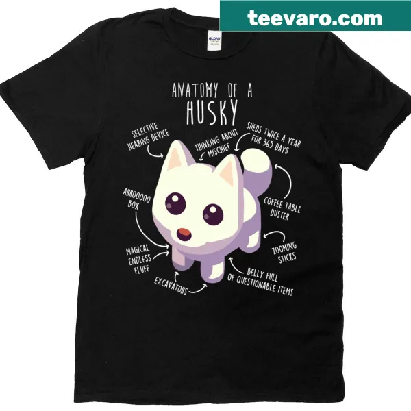 Illustrative t-shirt of white husky dog anatomy