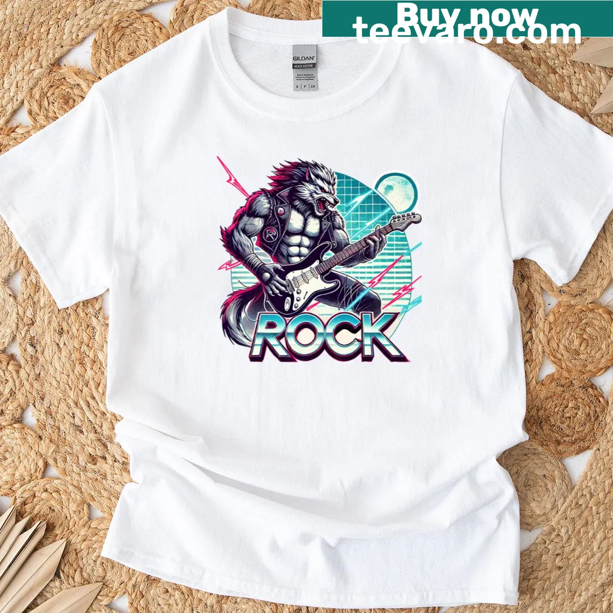 Playful cartoon wolf graphic on a t-shirt — on a men's t-shirt