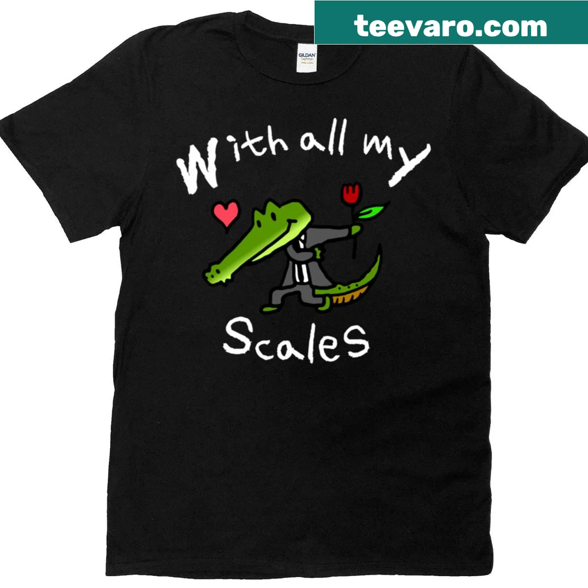 A playful t-shirt with the phrase With All My Scales — on a men's t-shirt