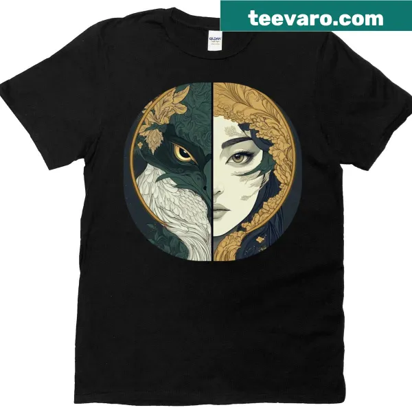 Illustration of a woman half demon half angel on T-shirt