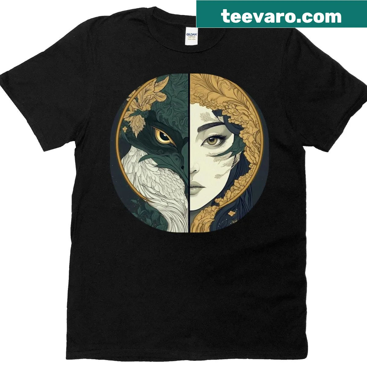 Illustration of a woman half demon half angel on T-shirt — on a men's t-shirt