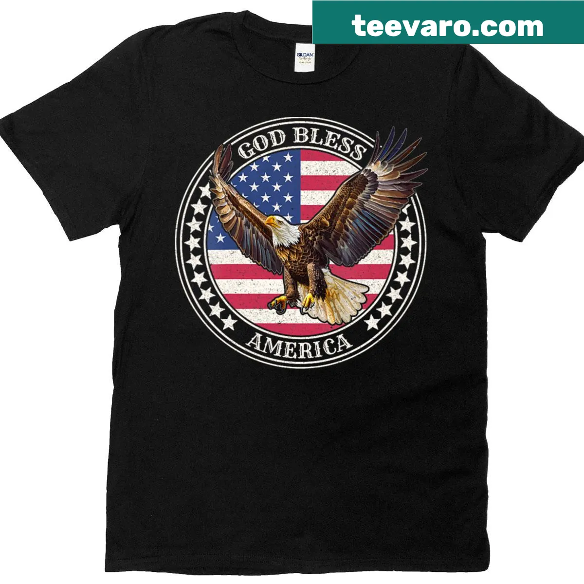 Vintage distressed T-shirt with bald eagle and US flag for patriotic wear — on a men's t-shirt