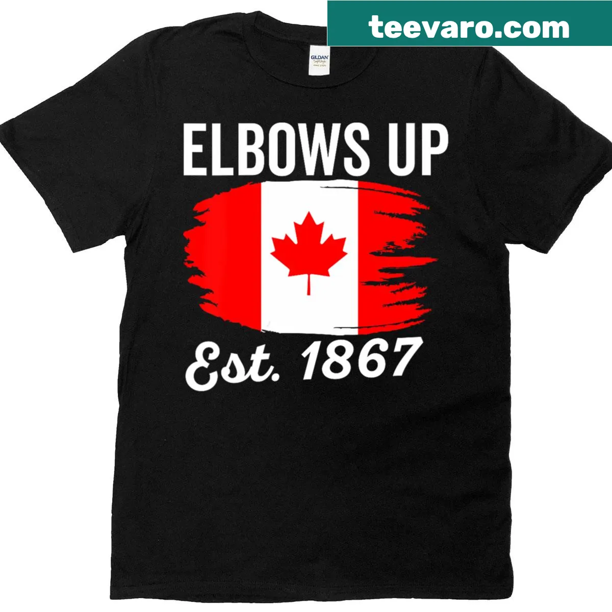Canada flag graphic with text 'Canada Strong' on women's V-neck T-shirt — on a men's t-shirt