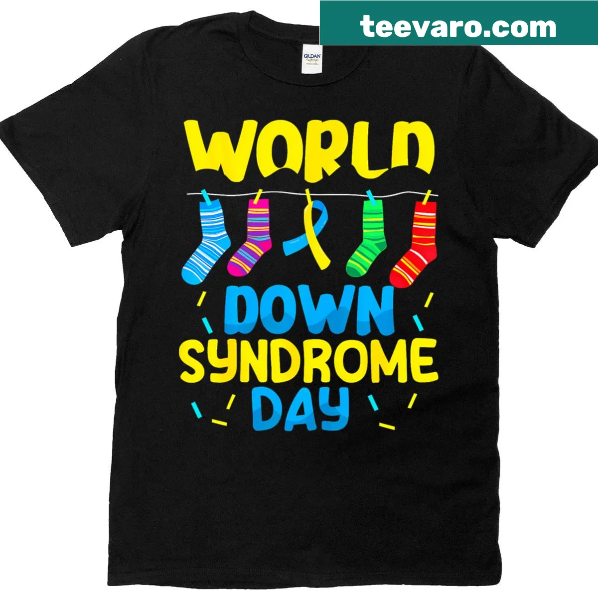 T-shirt with Down Syndrome awareness message and symbols — on a men's t-shirt