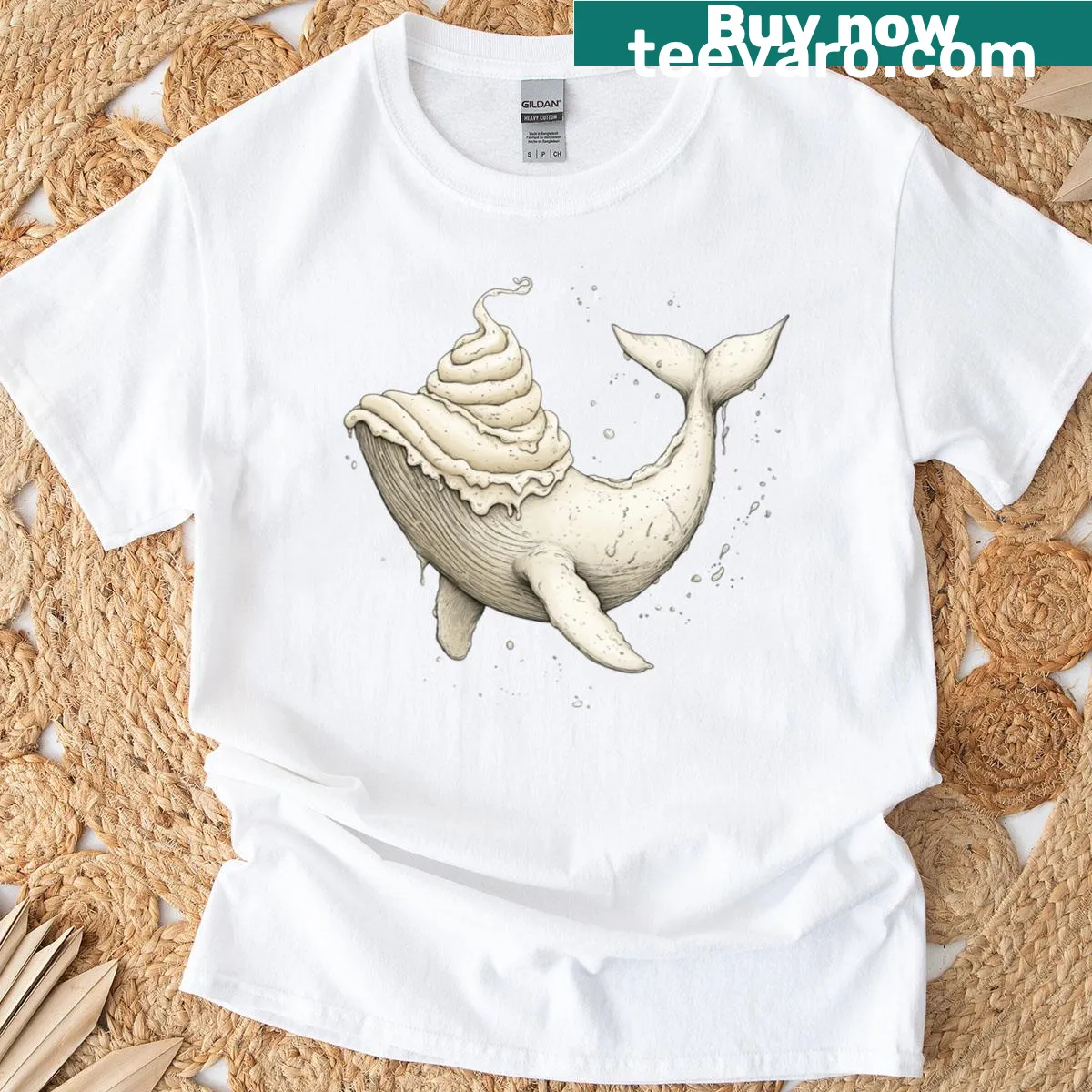 T-shirt with an abstract whale design made of vanilla ice cream — on a men's t-shirt