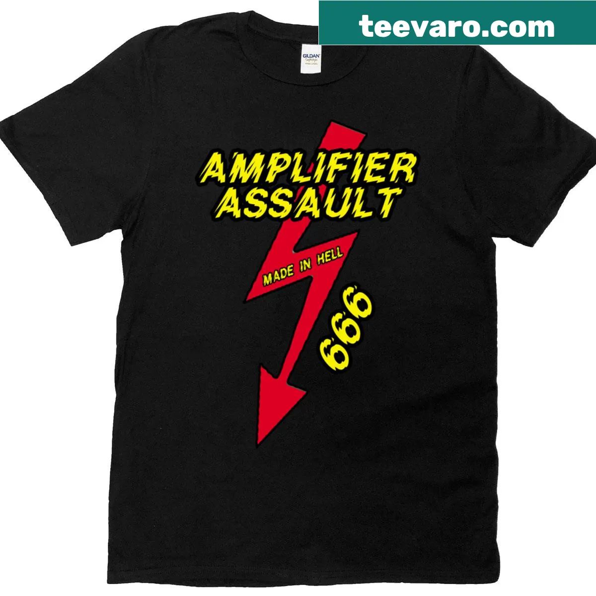 T-shirt featuring a bold graphic of a powerful amplifier — on a men's t-shirt