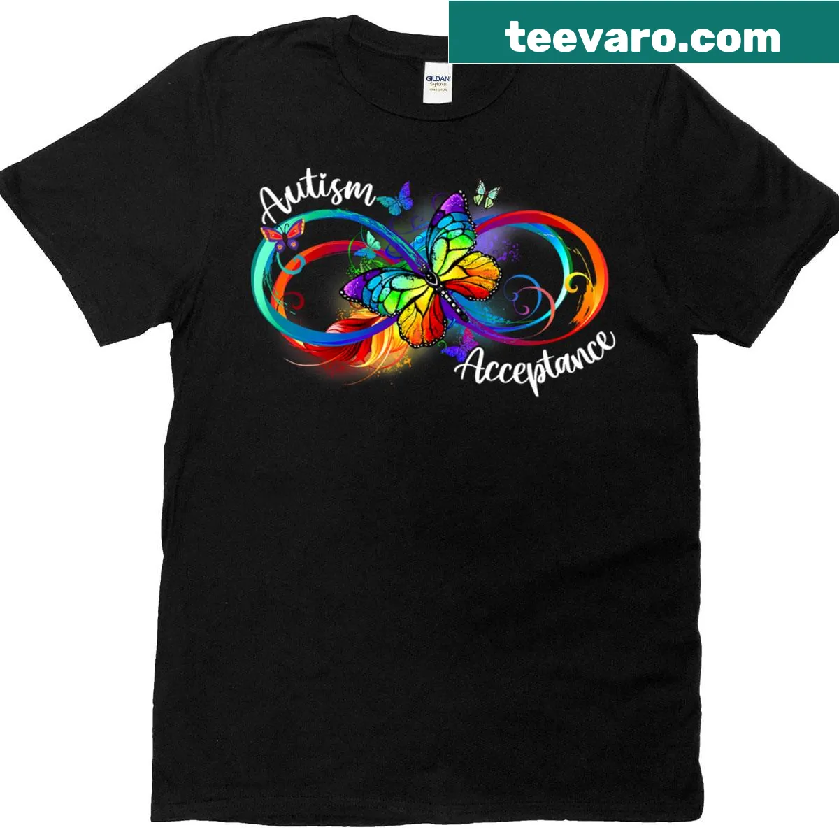 Infinity symbol and Red Instead phrase Autism Acceptance T-shirt — on a men's t-shirt