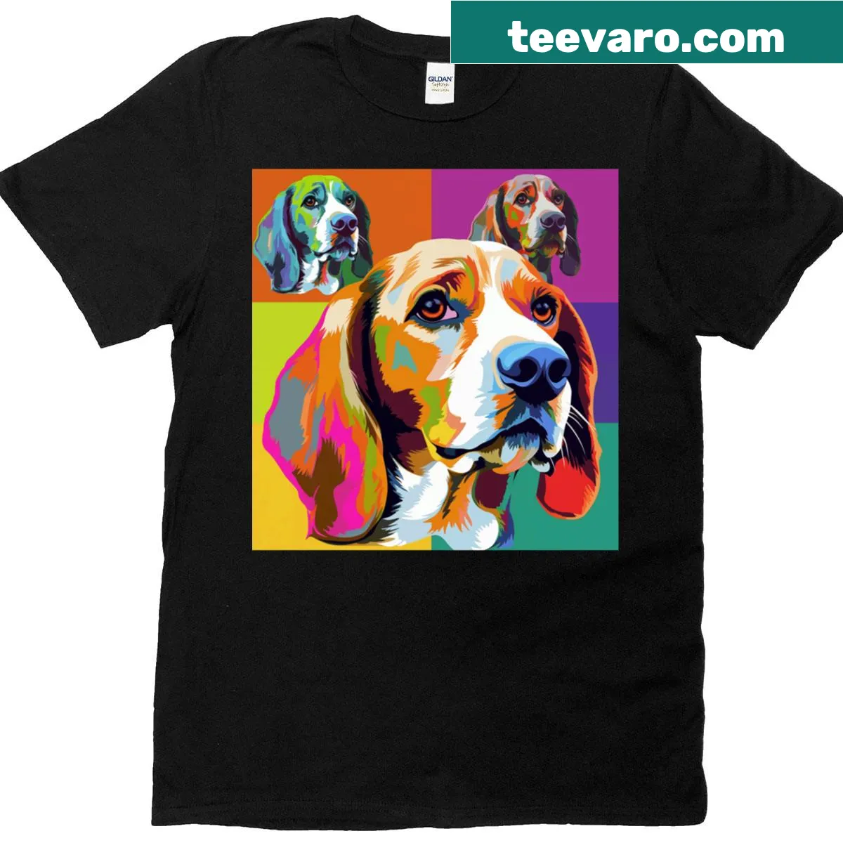 Pop-art style beagle graphic on T-shirt — on a men's t-shirt