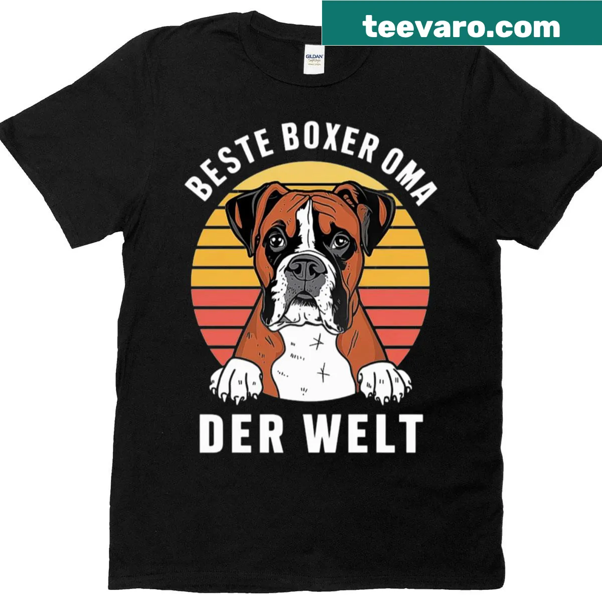 Vintage-style T-shirt for Boxer dog grandmas with sunset design — on a men's t-shirt