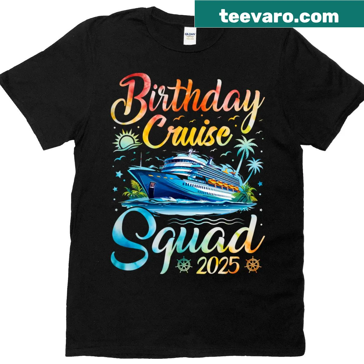 T-shirt with the slogan 'Birthday Cruise Squad 2025' for cruise parties — on a men's t-shirt
