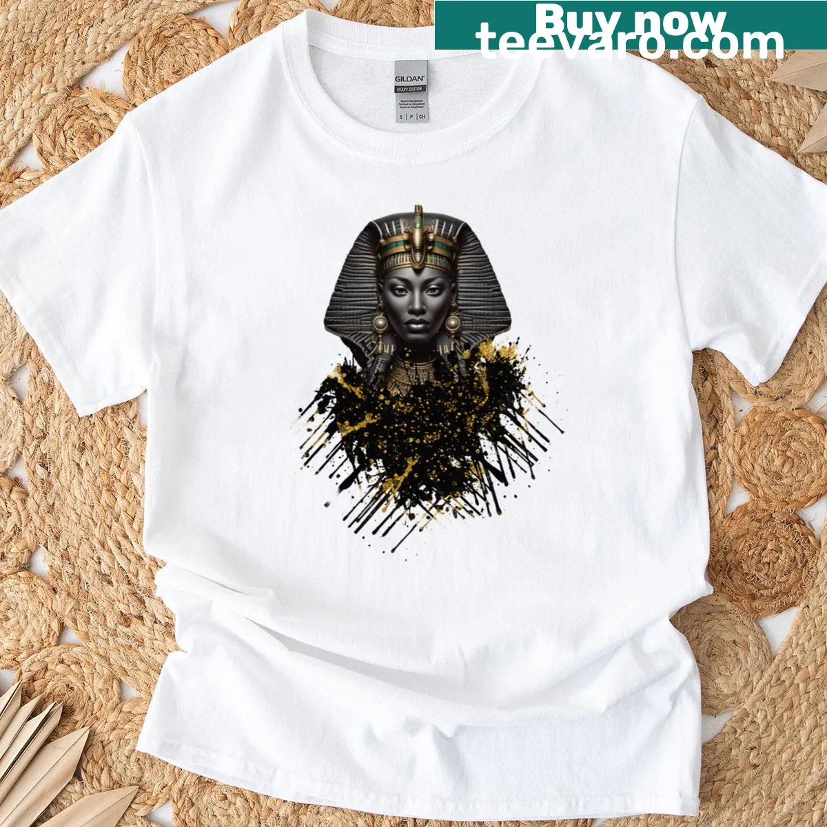 Black Gold Queen T-shirt with bold typography design — on a men's t-shirt