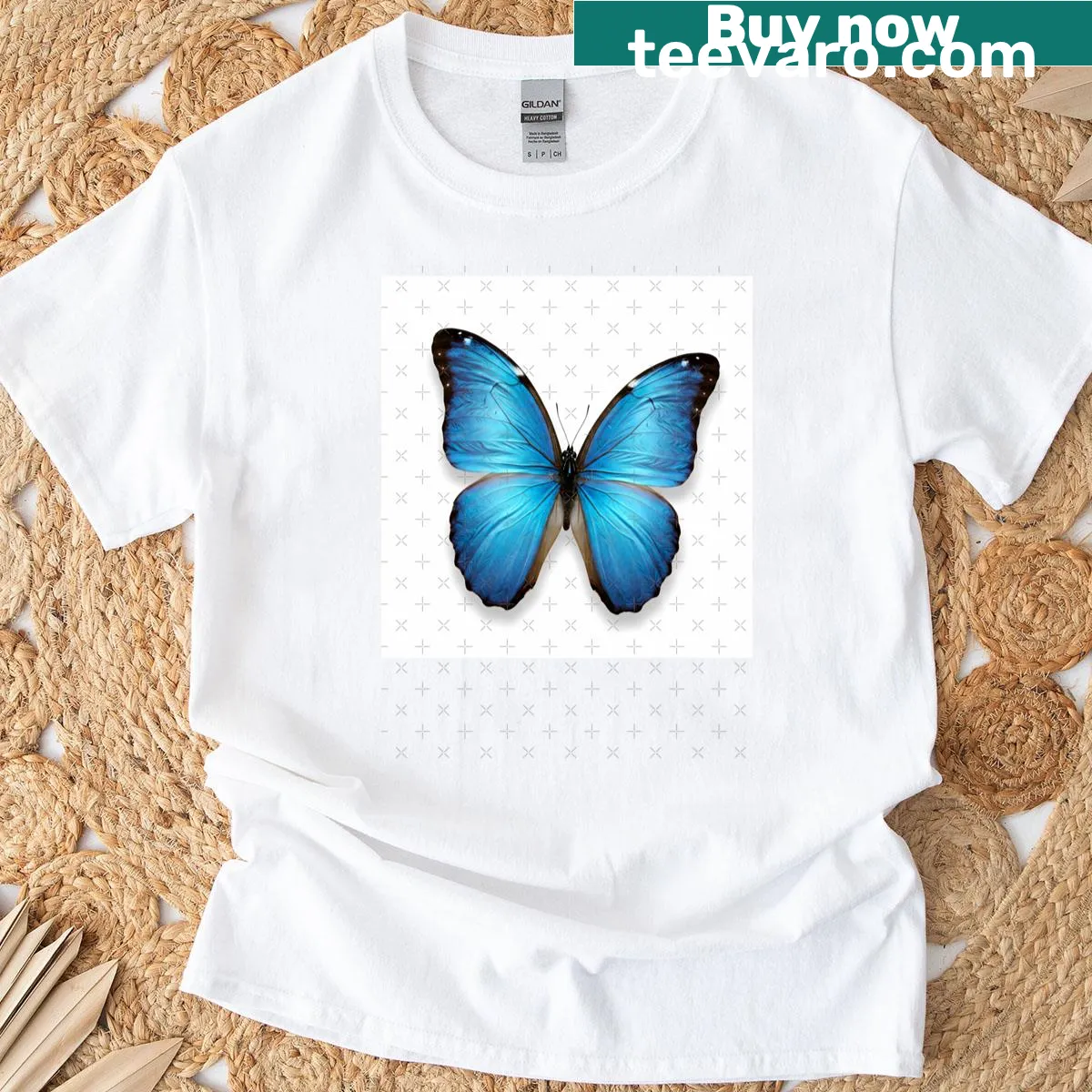 Illustration of a blue morpho butterfly on a T-shirt — on a men's t-shirt