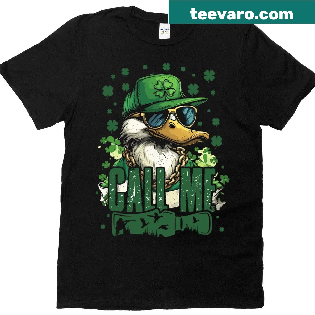 Kids T-shirt with a cartoon duck and 'Call Me Lucky Duck' — on a men's t-shirt