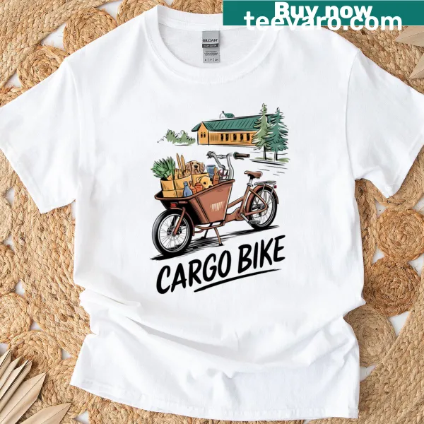 Eco-friendly Cargo Bike Life T-shirt promoting sustainable biking.
