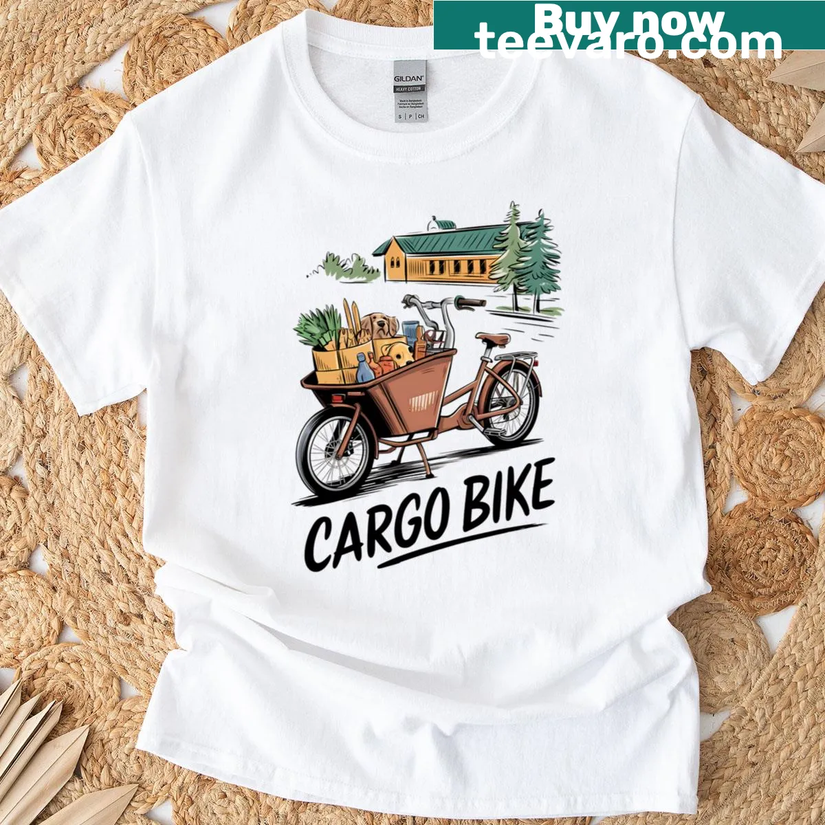 Eco-friendly Cargo Bike Life T-shirt promoting sustainable biking. — on a men's t-shirt