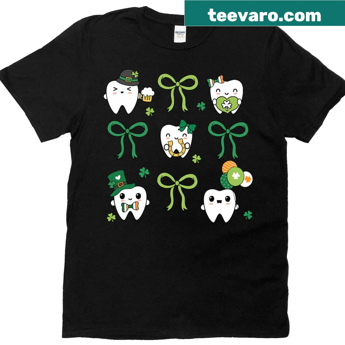 Dental Hygienist T-shirt with 'Coquette Bow Dental Squad' for St. Patrick's Day. — on a men's t-shirt