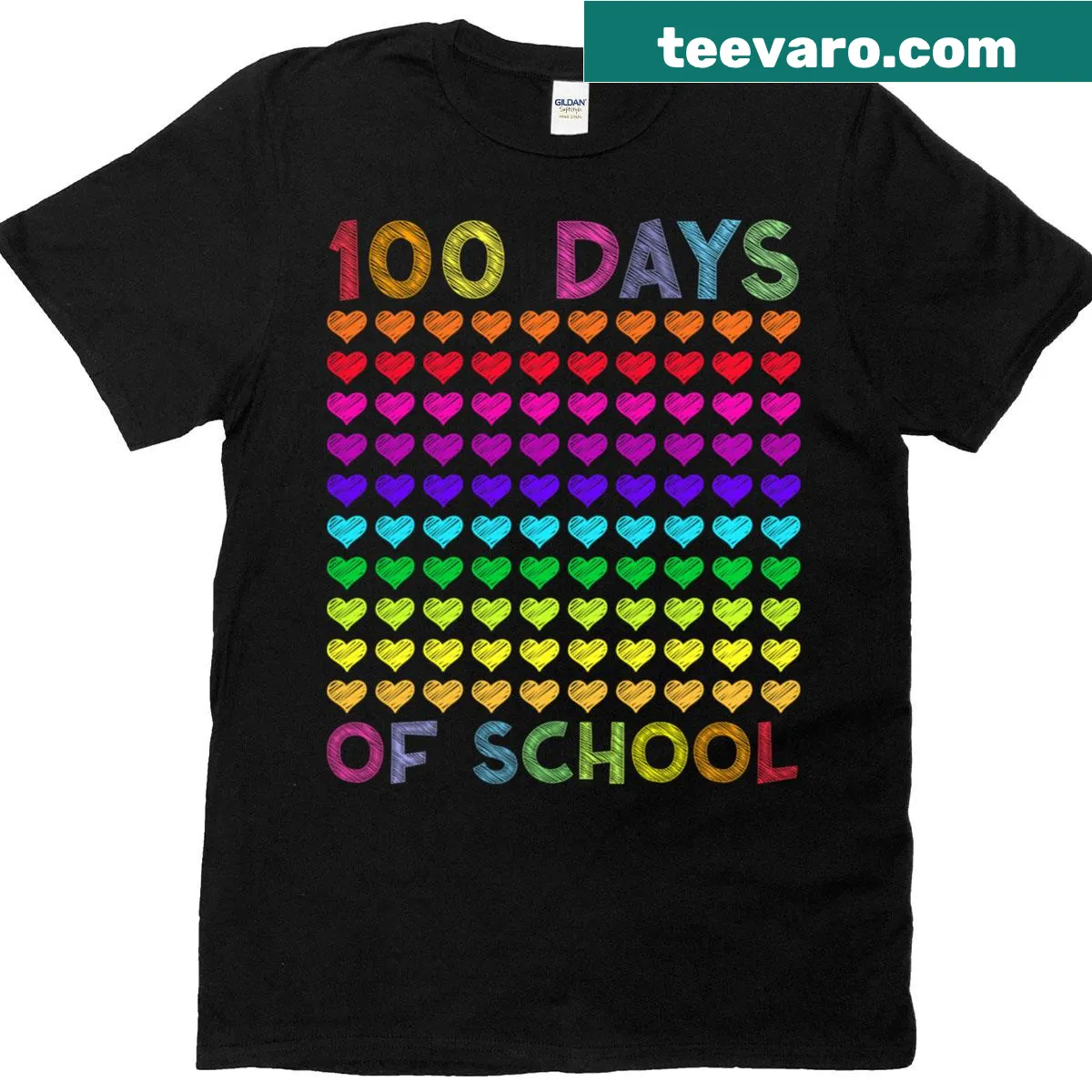 Cute t-shirt for kids celebrating 100 days of school with hearts. — on a men's t-shirt