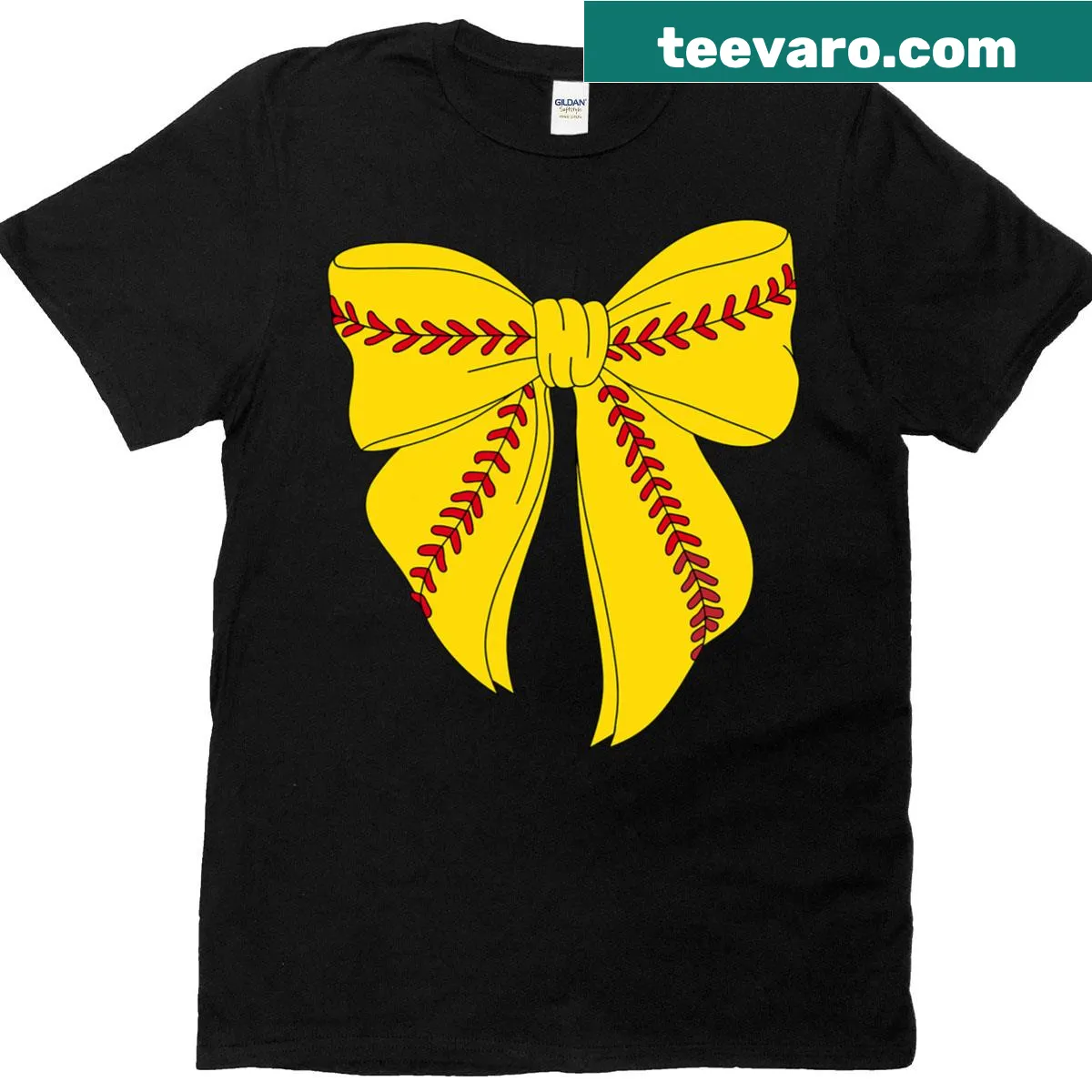Softball Mama T-shirt with bow design — on a men's t-shirt