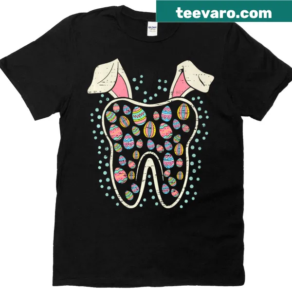 Cartoon bunny holding toothbrush in Funny Teeth T-shirt