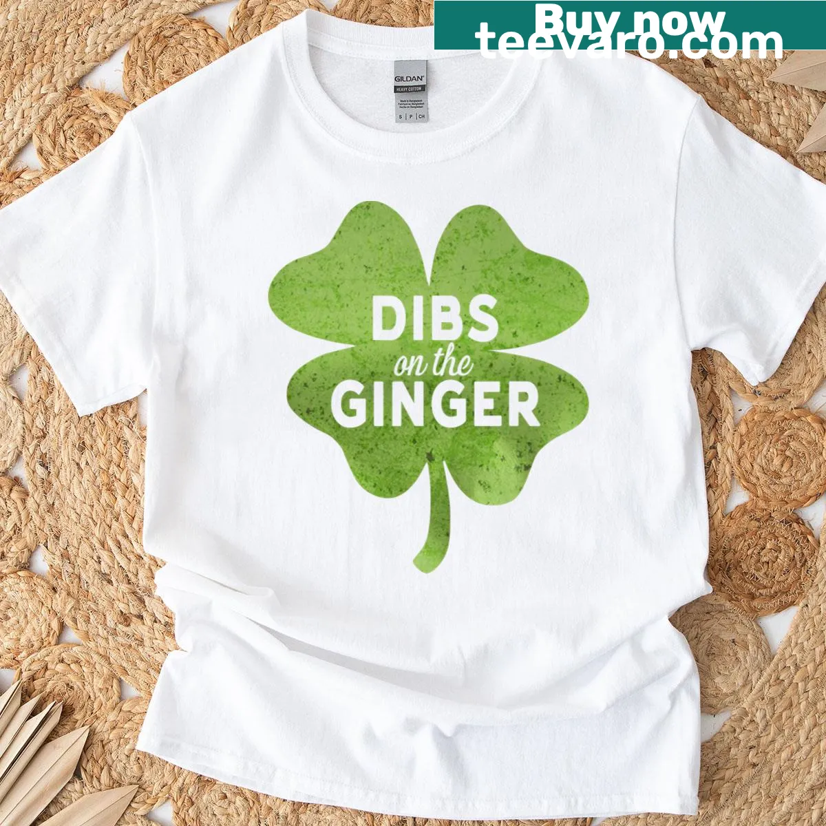 Funny St. Patrick's Day t-shirt with 'Dibs On The Ginger' text — on a men's t-shirt