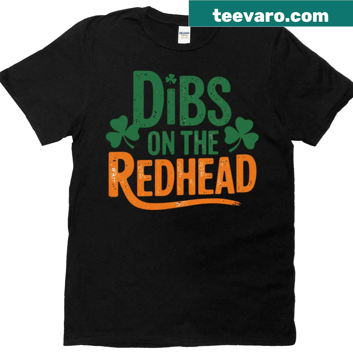 Funny typography T-shirt with 'Dibs On The Redhead' text — on a men's t-shirt