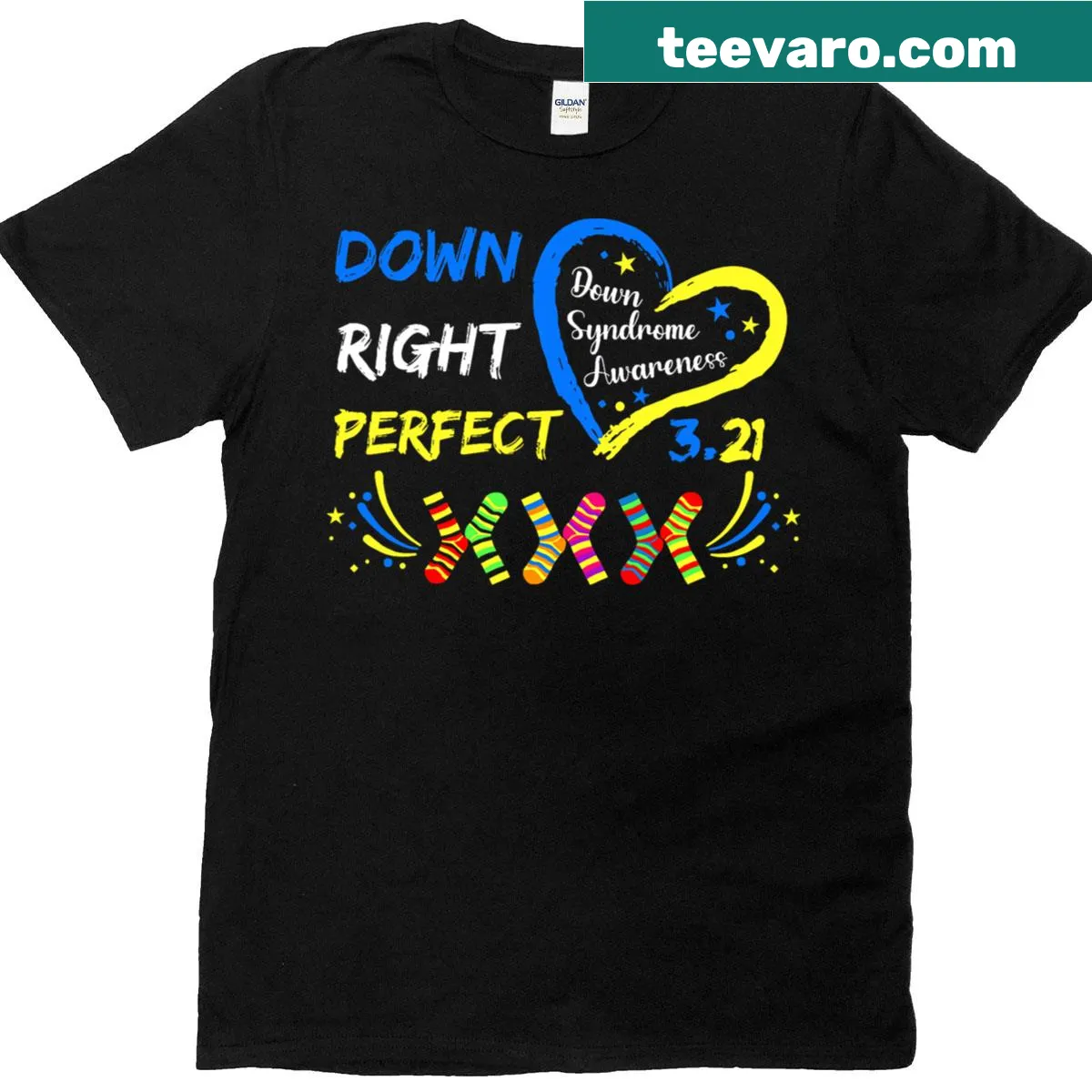 Supportive t-shirt for kids promoting Down Syndrome awareness with socks graphic — on a men's t-shirt