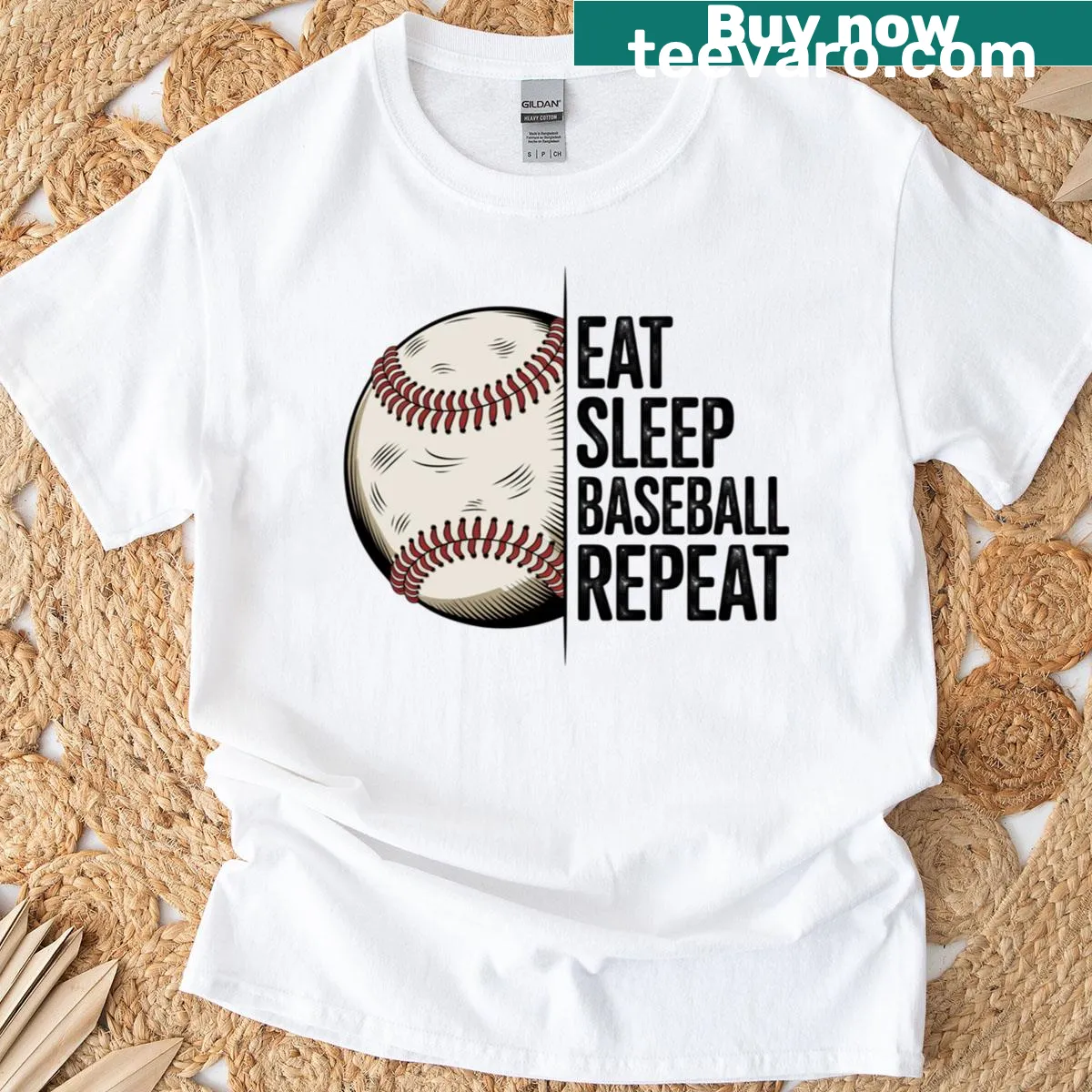Vintage baseball lover t-shirt with distressed Eat Sleep Baseball Repeat graphic — on a men's t-shirt