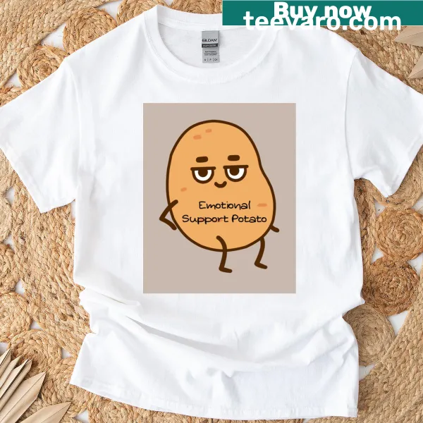 Funny t-shirt featuring 'Emotional Support Potato' text
