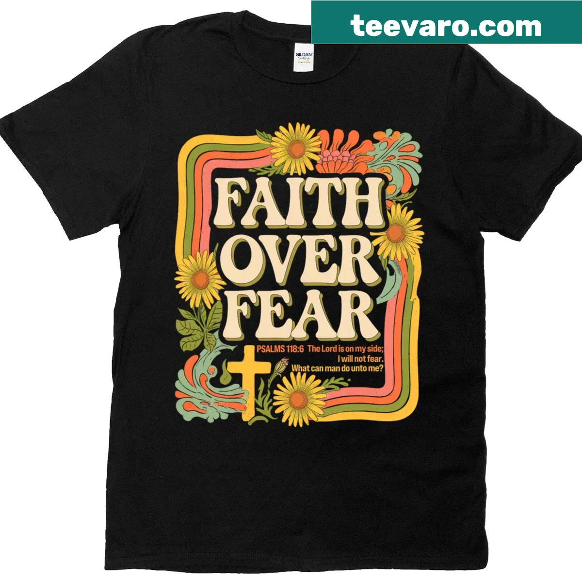 Retro floral T-shirt for kids with inspirational faith message — on a men's t-shirt
