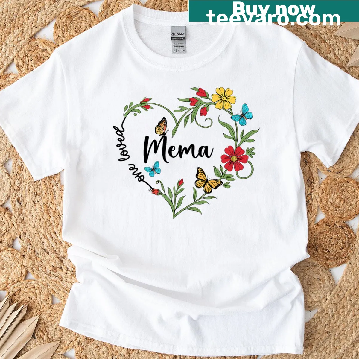Mother's Day T-shirt for grandma with One Loved Mema text and floral design — on a men's t-shirt