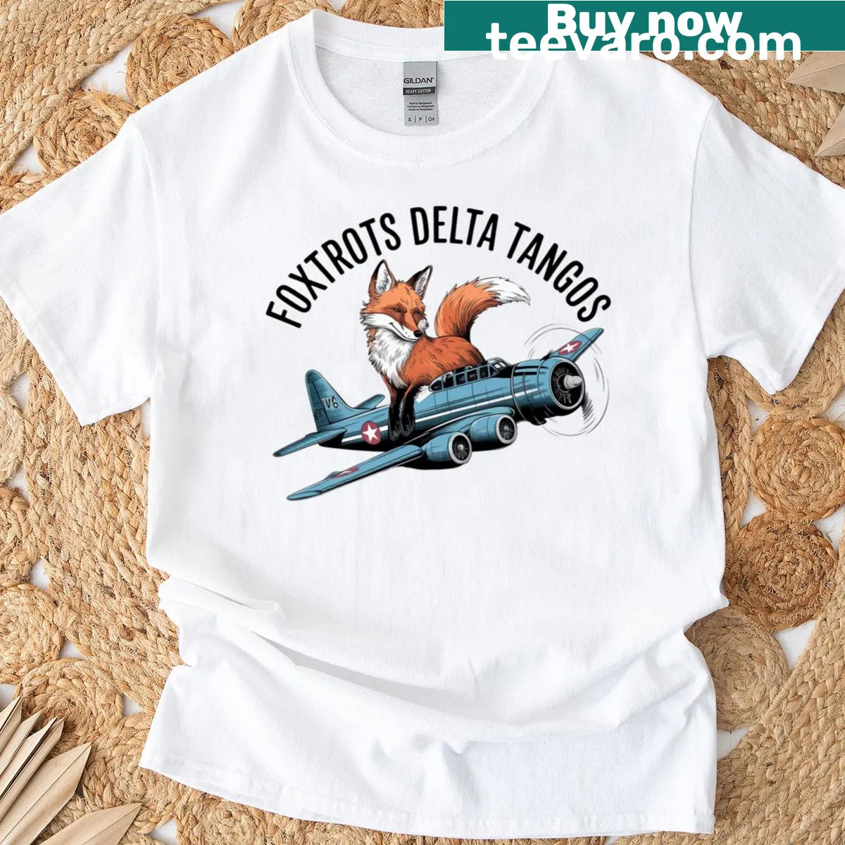 Vintage aviation-themed t-shirt with fox graphic — on a men's t-shirt