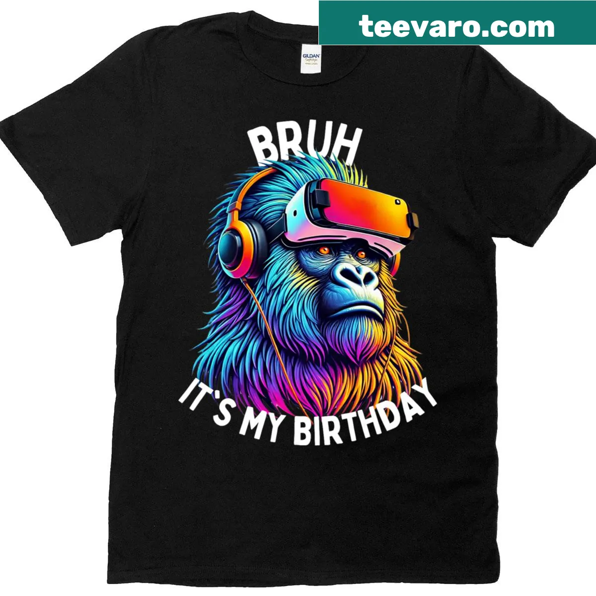 Funny birthday t-shirt with gorilla graphic and humorous text — on a men's t-shirt