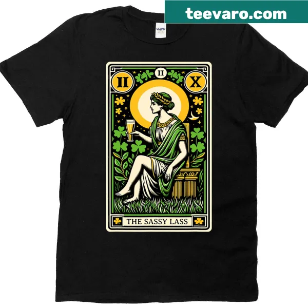 Illustrative St. Patrick's Day t-shirt featuring a sassy lass drinking