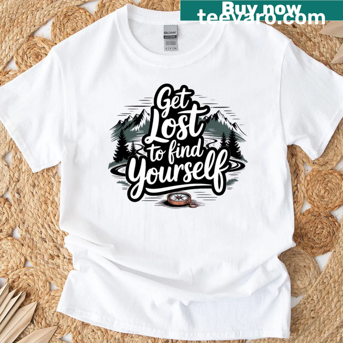 Inspirational Get Lost To Find Yourself T-shirt with bold text — on a men's t-shirt