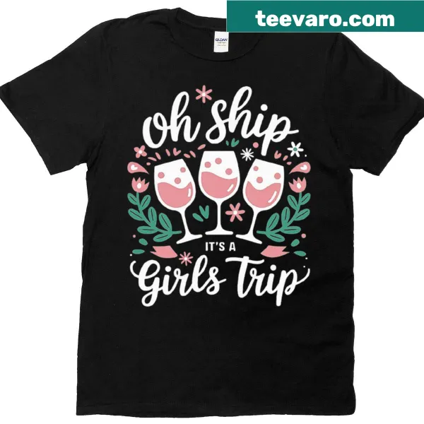 Graphic T-shirt with wine glasses and floral design for girls' trip