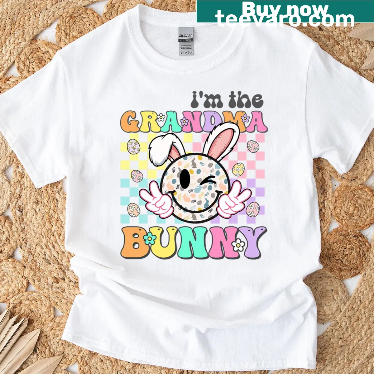 Cute Easter T-shirt for grandmas with bunny graphic — on a men's t-shirt