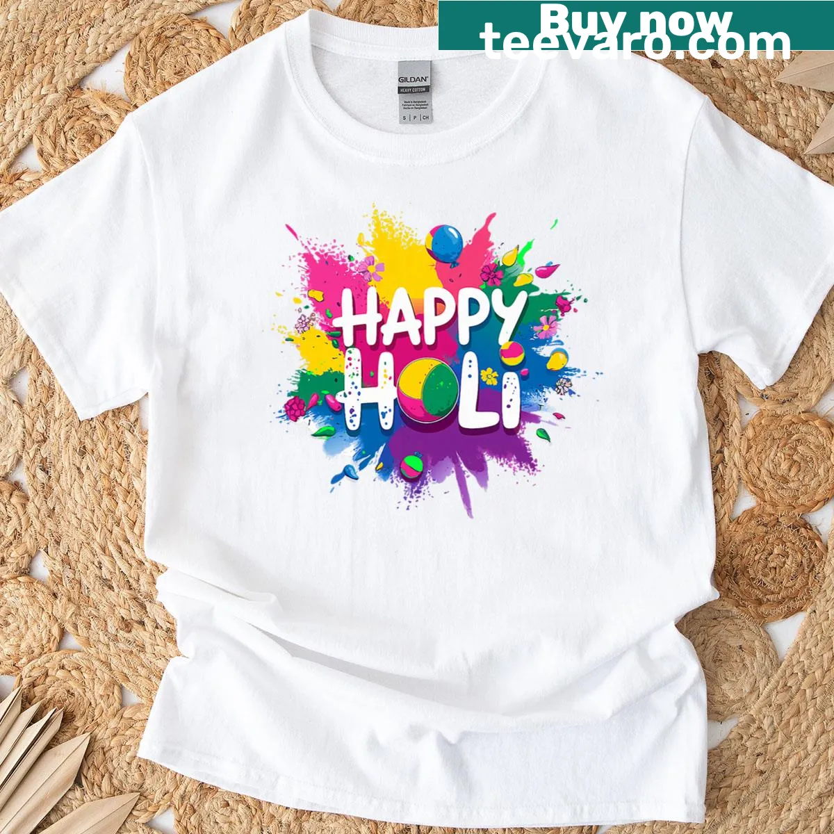 T-shirt celebrating the Holi festival with the text 'Happy Holi.' — on a men's t-shirt