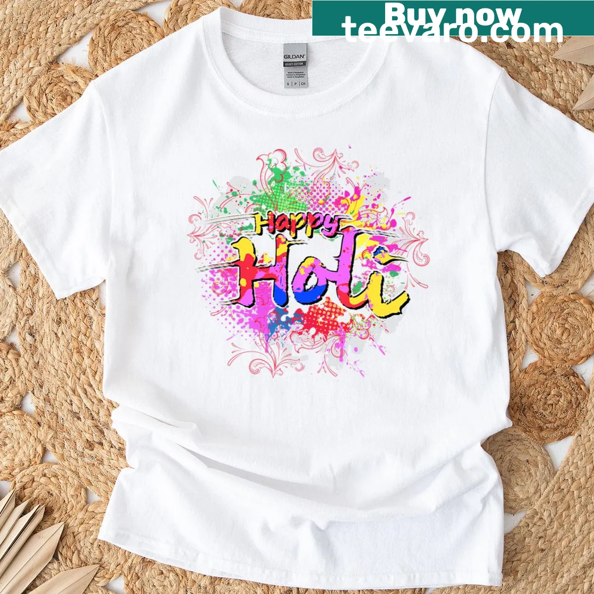 Illustration of Holi festival elements on a kid's t-shirt — on a men's t-shirt
