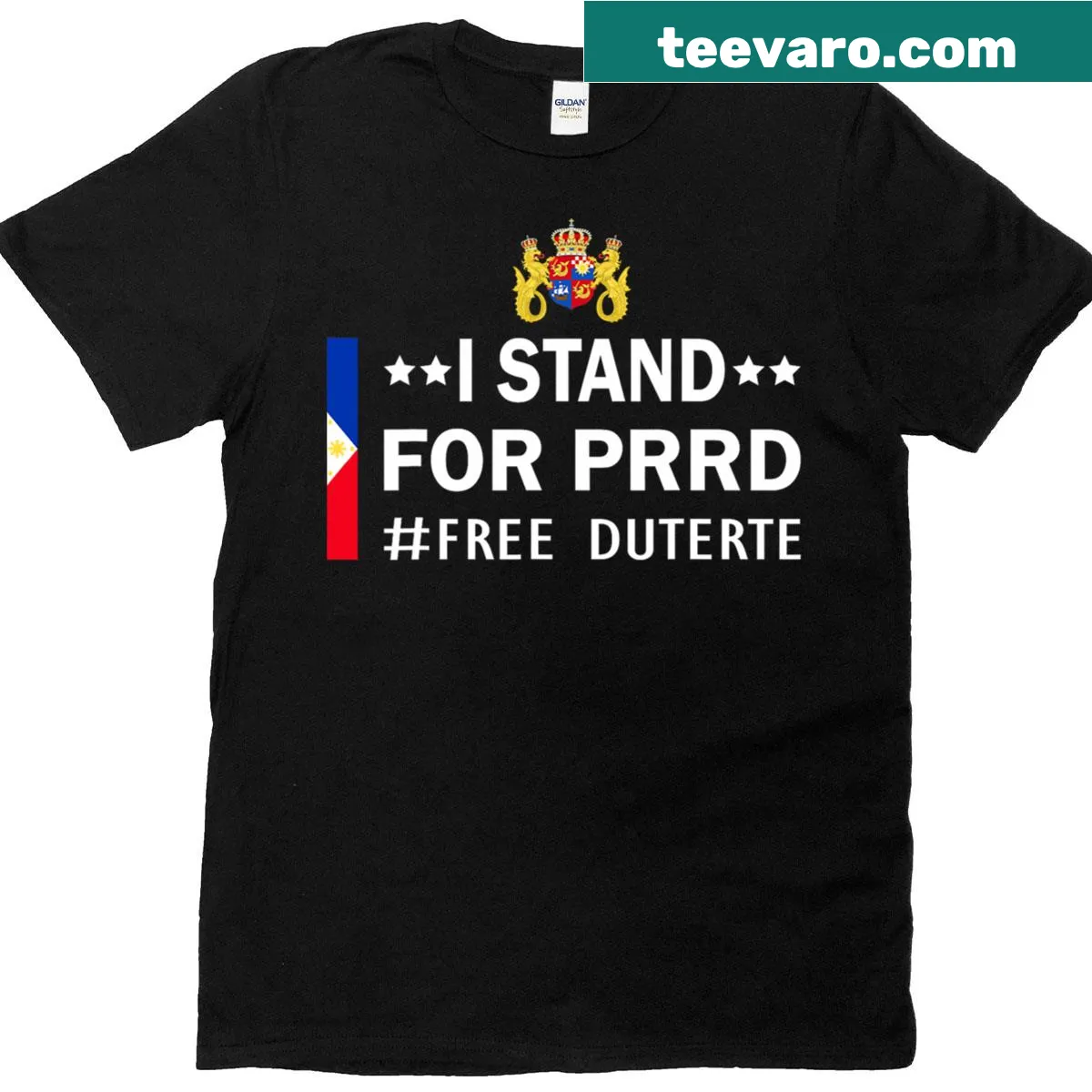 Supporter tee with bold text for Duterte and Prrd — on a men's t-shirt