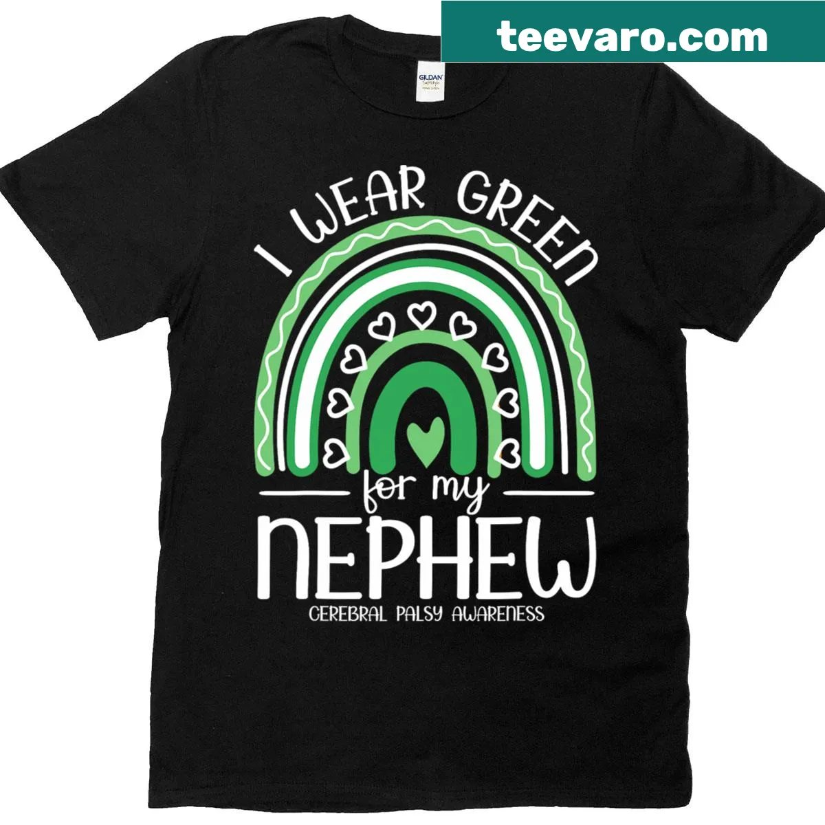 Text graphic saying 'I Wear Green For My Nephew' on a t-shirt — on a men's t-shirt