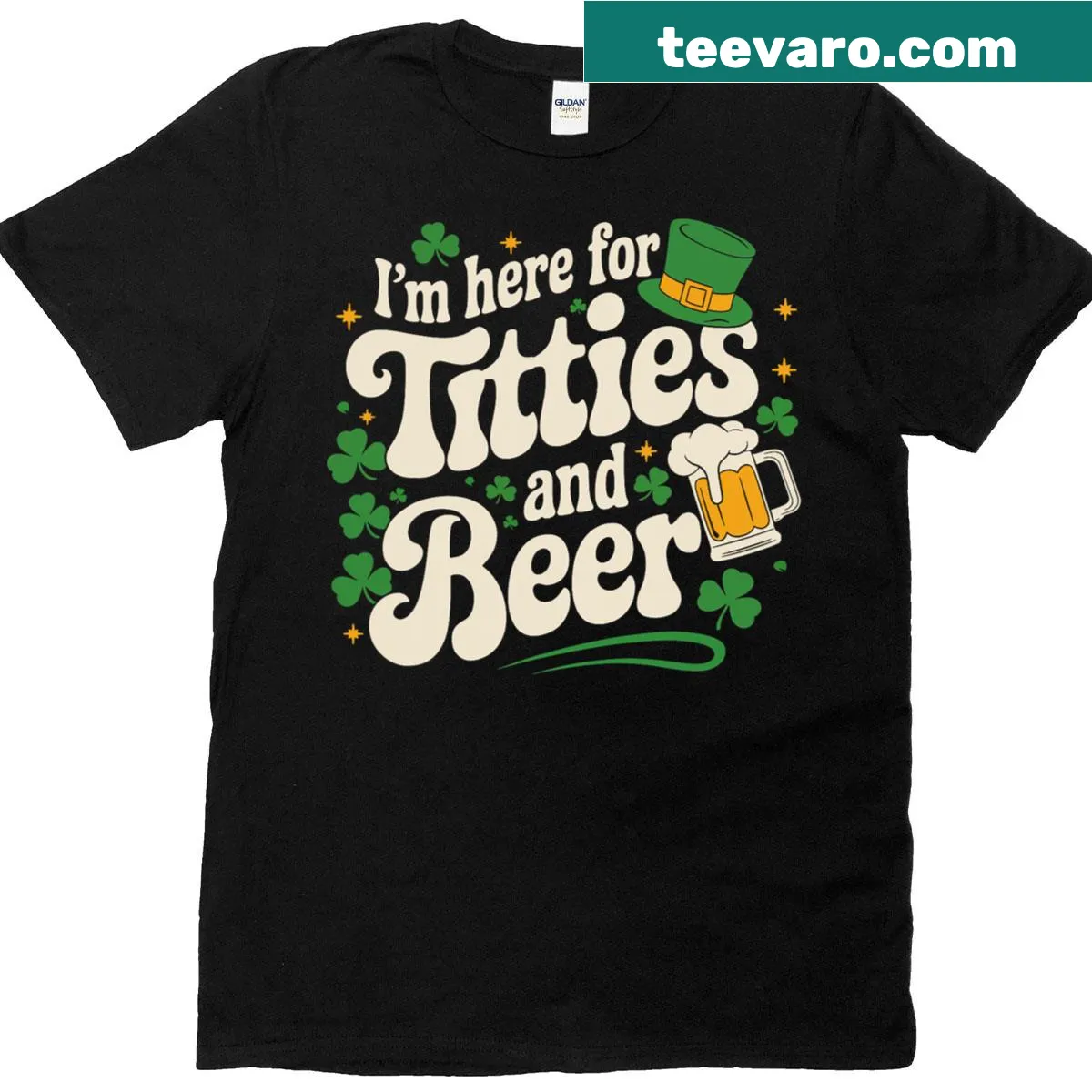 Funny St. Patrick's Day t-shirt with the phrase about beer and humor. — on a men's t-shirt