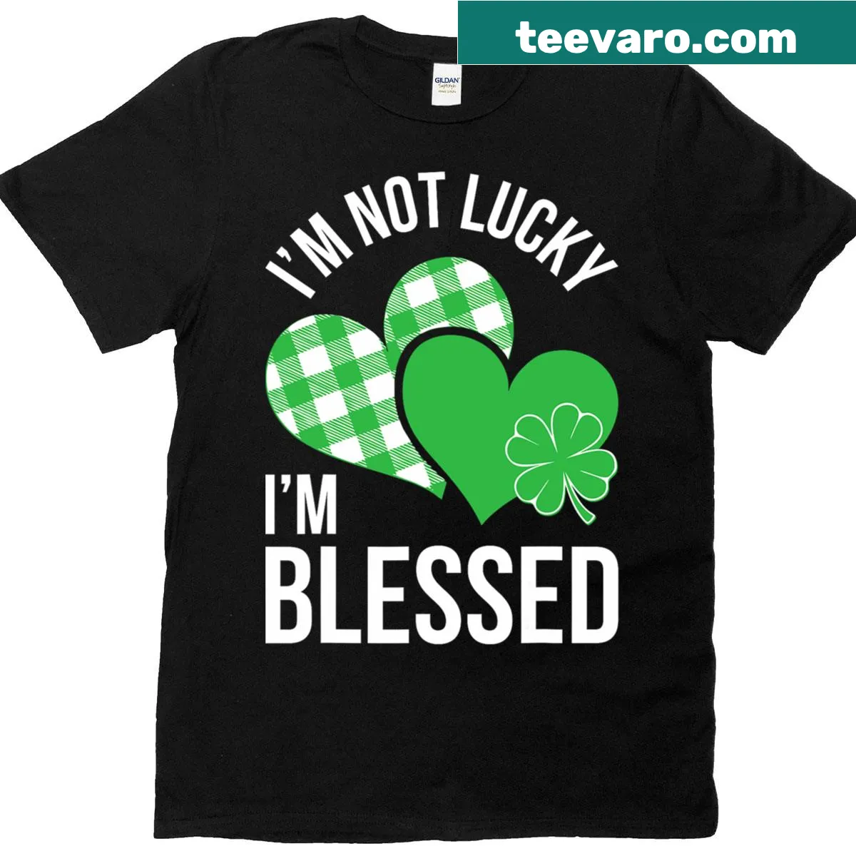 T-shirt with the phrase 'I'm Not Lucky I'm Blessed' for St. Patrick's Day — on a men's t-shirt